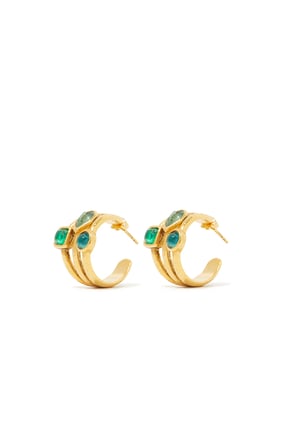 Mini Cabochon Küpe, 24 Ayar Altın Kaplama Pirinç ve Doğal Kristal