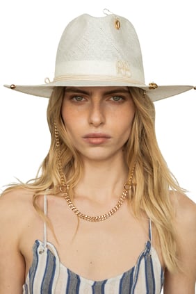 Zincir Askılı Fedora Şapka - Bej