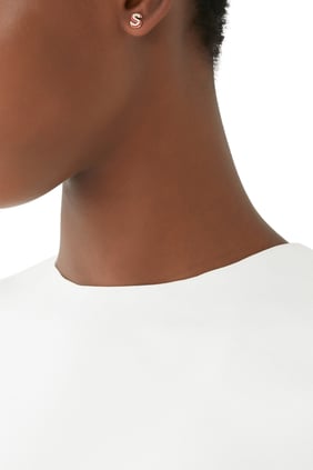 18 Ayar Sarı Altın Pembe Emailli S Harfi Küpe