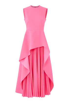 Severny Plise Midi Elbise - Pembe