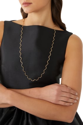 Dalga Uzun Kolye, 18 Ayar Sarı Altın ve Pırlantalarla