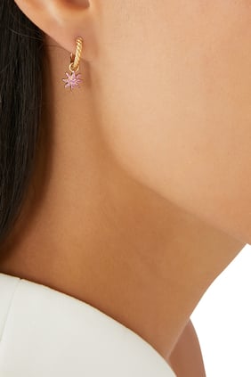 Petite Yıldız Damla Küpe, 18K Sarı Altın ve Pembe Safir