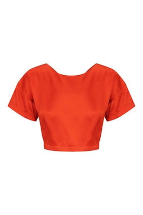 Milenna İpek Açık Sırtı Bağcıklı Crop Top