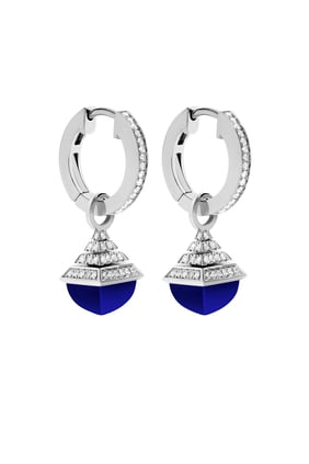 Cleo Mini Rev Damla Küpeler, 18k Beyaz Altın Lapis Lazuli ve Pırlantalar