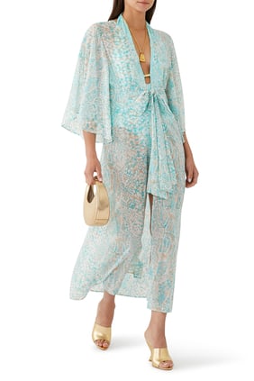 Freya Yılan Desenli Açık Ön Maxi Kaftan