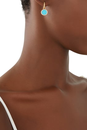 Petite Elementler Damla Küpe, 18 Ayar Sarı Altın, Turkuaz ve Elmas