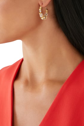 Aloha Kristal Halka Küpe - Altın Kaplama Pirinç ve Boncuklar