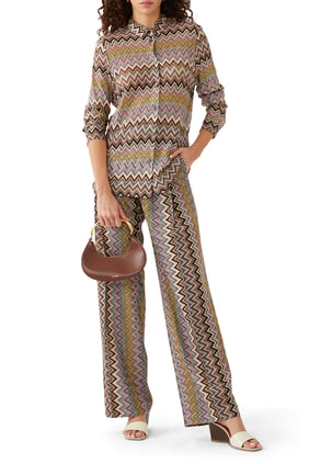 Missoni Zigzag Desen Geniş Paça Pantolon - Kahverengi