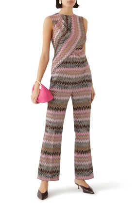 Zigzag Lamé Viskoz Karışımlı Kısa Pantolon