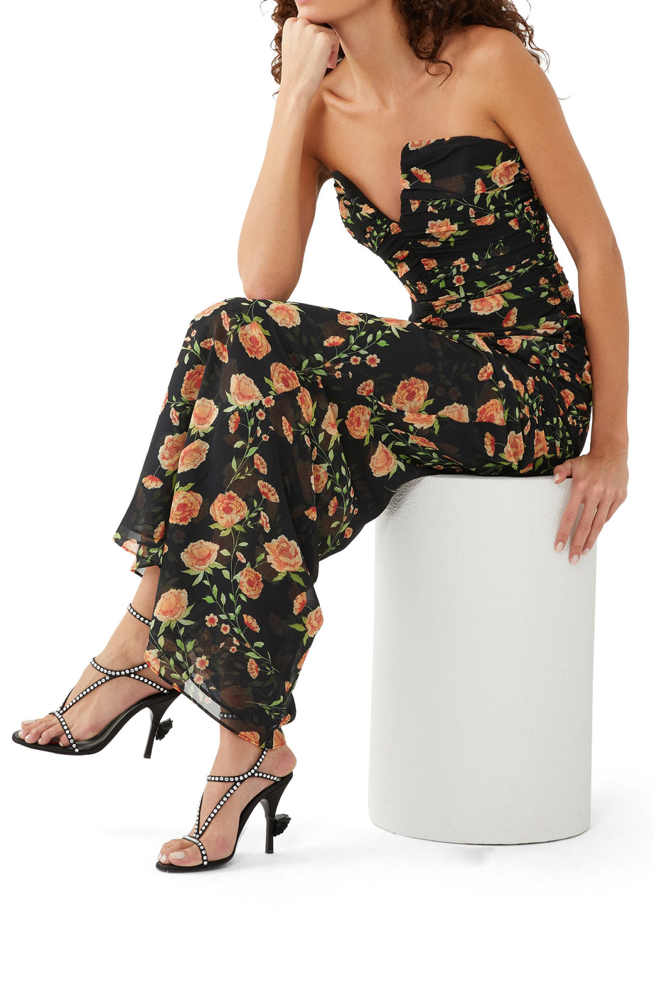 Kristal Taşlı 100 Saten Topuklu Sandaletler