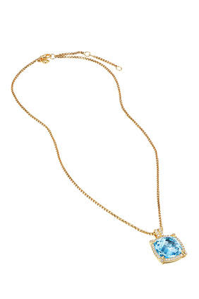 18K Sarı Altın & Elmaslı Mavi Topaz Kolye