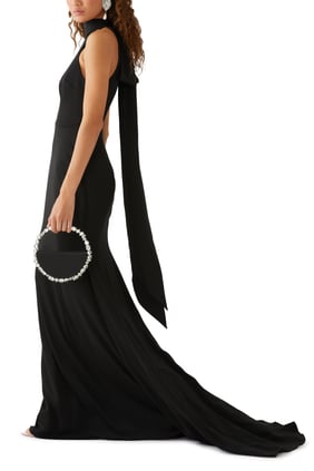 Halter Saten Krep Elbise - Siyah