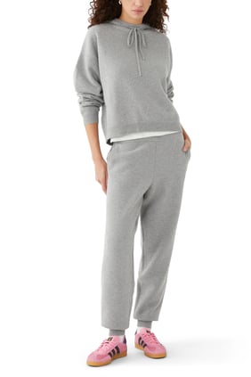 Lüks Kaşmir Örgü Kapüşonlu Sweatshirt - GRI