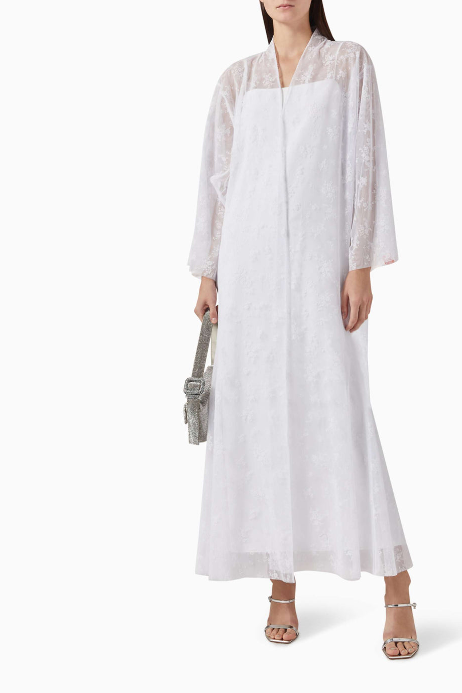 Şeffaf Tül Abaya Dandelion Motifi ile Aksesuar Sheila ile Birlikte Şık Tasarım