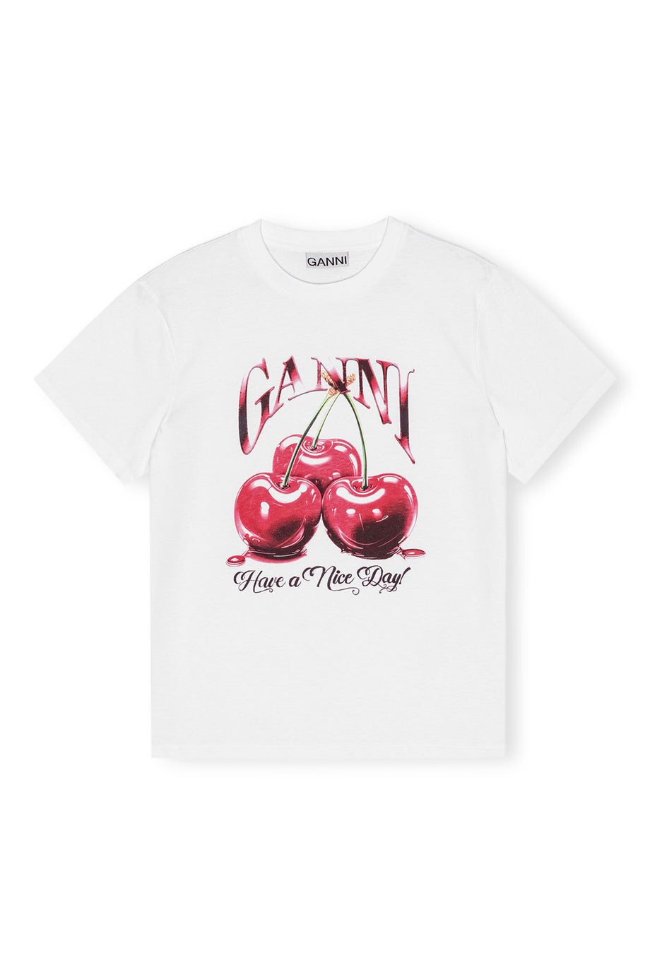 Basic Jersey Cherry Relaxed T-shirt Kadın Beyaz Organik Grafik Tişört