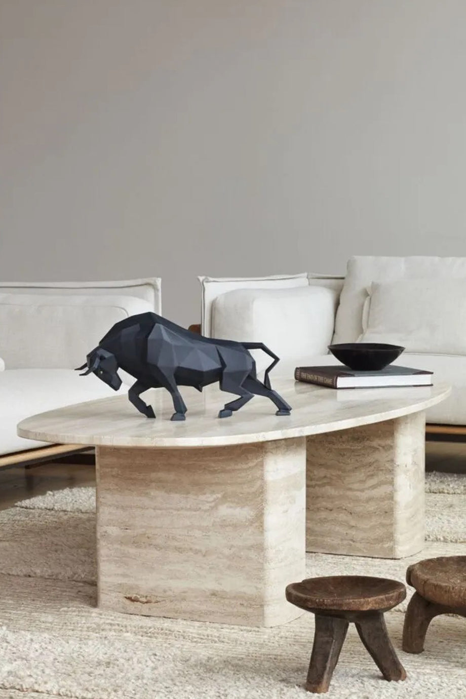 Bull Sculpture Origami Koleksiyonundan El Yapımı Porselen Boğa Heykeli