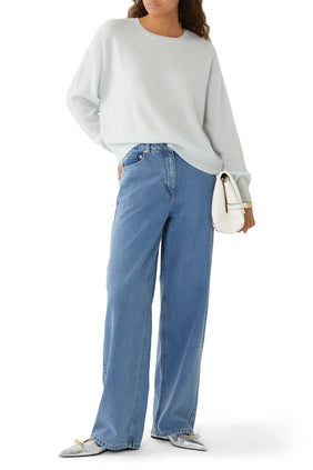 Lüks Mavi Kaşmir Crewneck Kazak