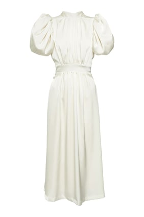 Saten Puff Midi Elbise