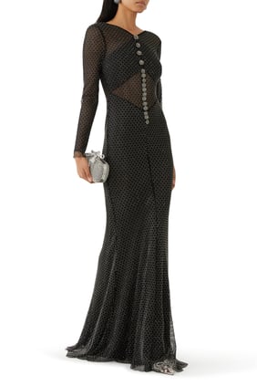 Swarovski Taşlı File Detaylı Crossover Maxi Elbise