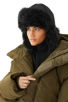 Kürk Detaylı Dikişli Teknik Kumaş Ushanka Şapka