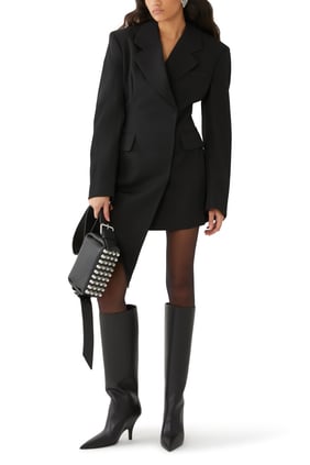 Asimetrik Yün Twill Mini Elbise
