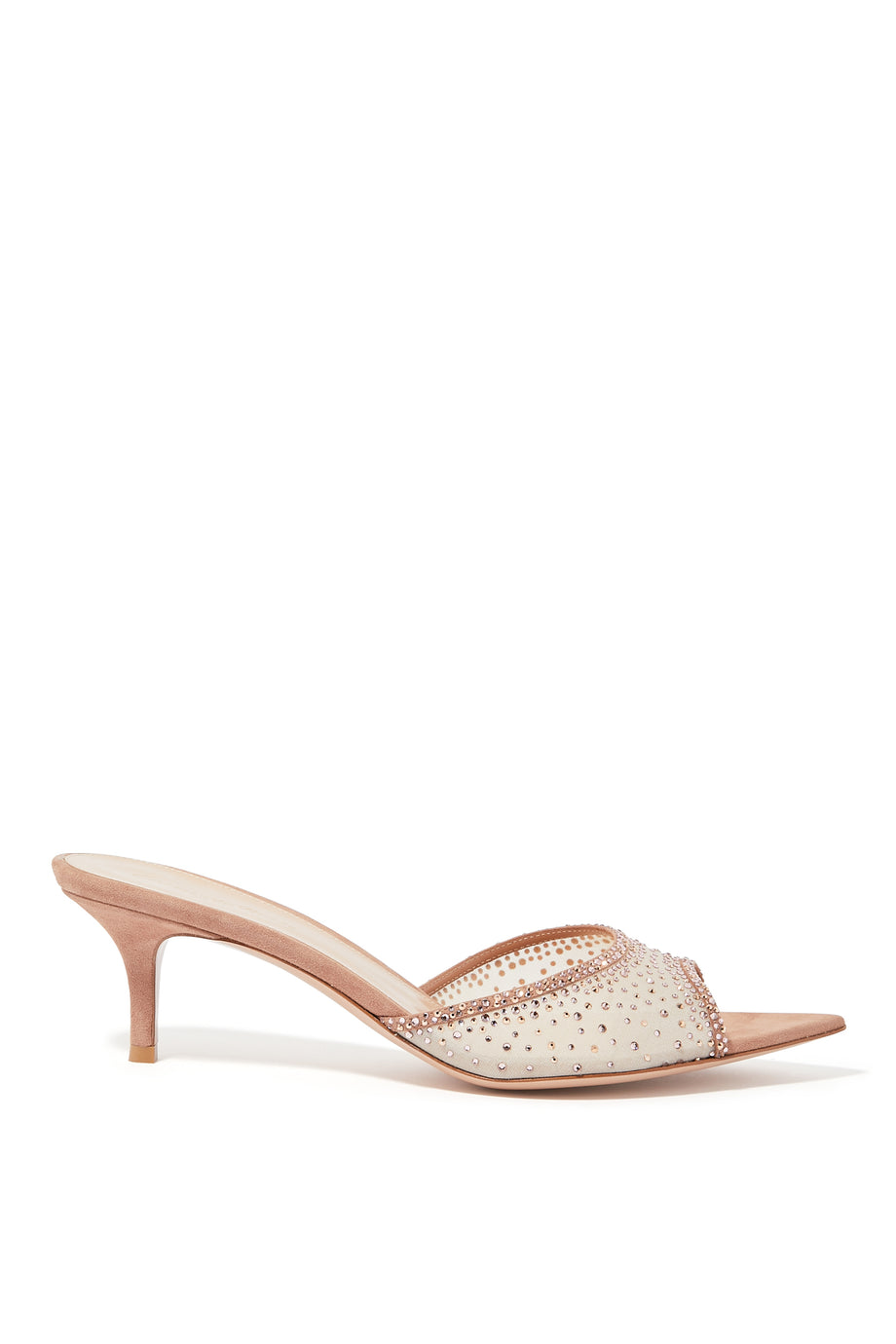 Rania 55 Suede Organza İşlemeli Mules - Koyu Bej
