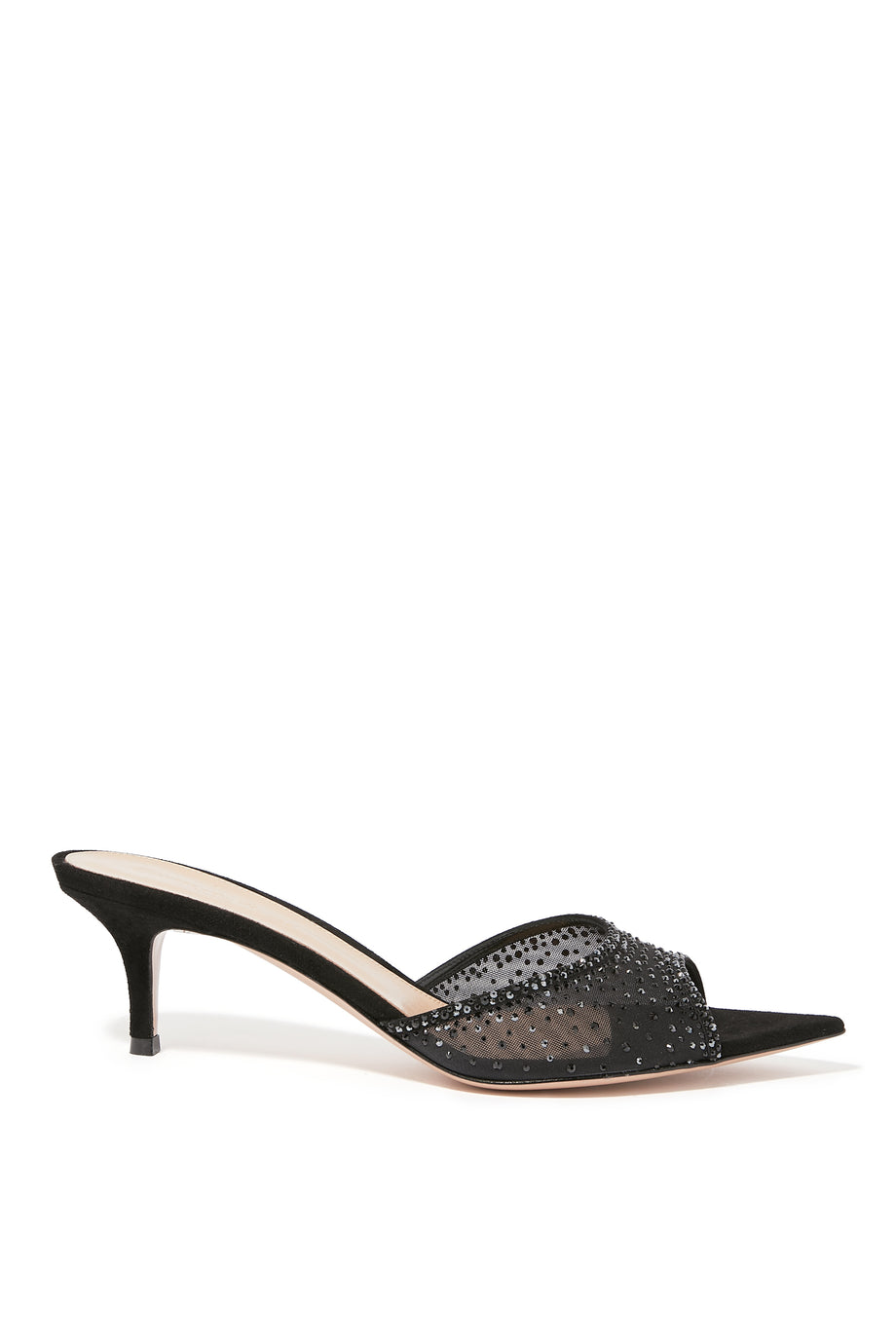 Rania 55 Suede Organza Taşlı Mules - Siyah