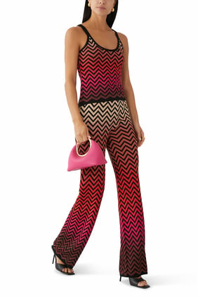 Chevron Desenli Geniş Paça Pantolon
