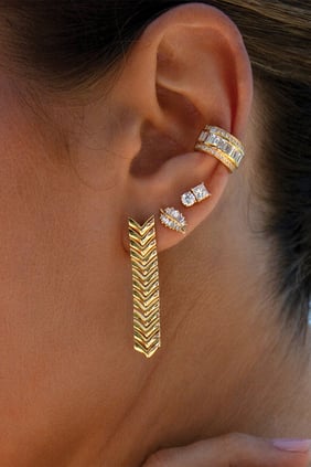 Zarif Palm Yaprağı Küpeler, 18k Rose Gold & Elmas
