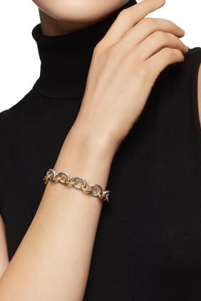 Oval Zincir Bilezik, 18k Sarı Altın & Gümüş