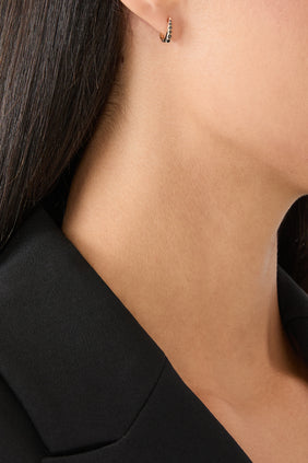 14 Ayar Sarı Altın & Siyah Elmaslı Şık Huggies Küpe