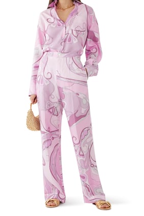 Pucci Orchidee Desenli İpek Saten Pantolon