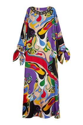 Orkide Desenli İpek Twill Kaftan