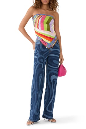 Marmo-Print Jean Pantolon - Şık ve Konforlu Denim