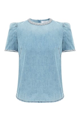 Krystal Süslemeli Top - Rahat Şıklık İçin Denim Üst