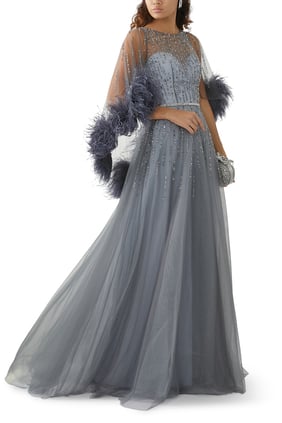 Boncuklu Tüy Süslemeli Elbise