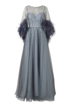 Boncuklu Tüy Süslemeli Elbise