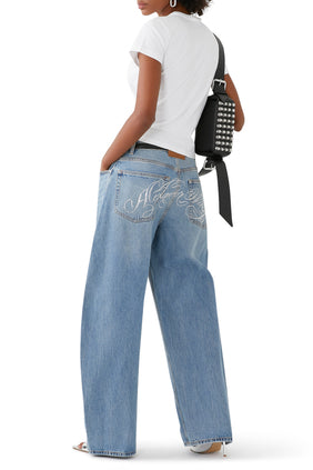 Oversized Yuvarlak Kesim Kot Pantolon