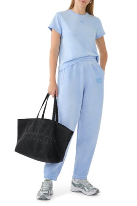 Puff Logo ve Bağlı Yaka ile Slim Fit Tişört - Açık Mavi