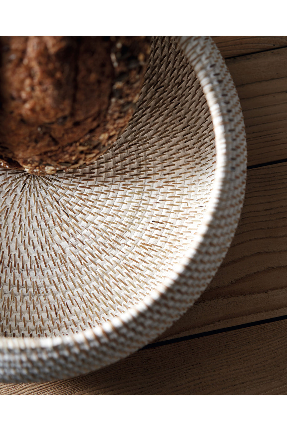 Beyaz Badanalı Rattan Servis Kasesi, El Dokuma, Ketak Malzeme, Endonezya Üretimi