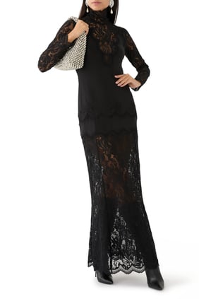 Dantel ve Jersey Uzun Elbise