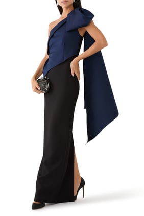 Asimetrik Taffeta Kemerli Elbise