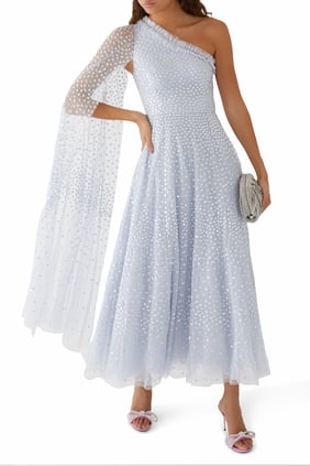 Scatter Dot Tek Omuzlu Ayak Giyen Elbise