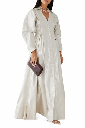 Şıklığın Simgesi Metalik Keten Karışımlı Maksi Elbise