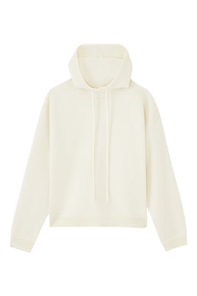 Lüks Kaşmir Triko Kapüşonlu Sweatshirt - İvory