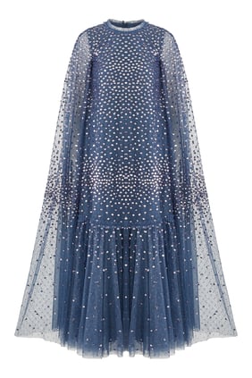 Serpme Nokta Şifon Katmanlı Ayak Bileği Elbisesi