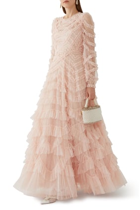 Lana Yuvarlak Yaka Abiye Elbise