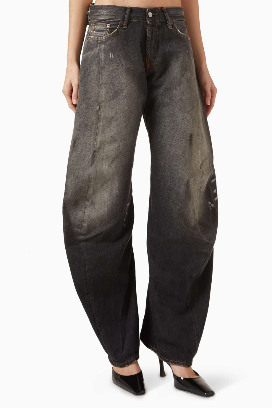 Düşük Bel Geniş Paça Jean Siyah Kaplamalı Denim