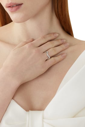 Kalın Dalga Yüzük, 18 Ayar Beyaz Altın ve Pırlantalar