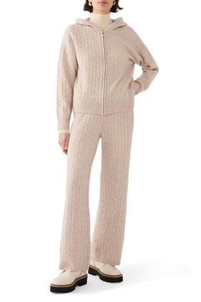 İzak Azanei Örgü Desenli Kapüşonlu Hırka